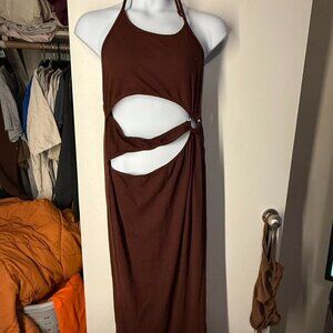 PrettyLittleThing Burgundy Halter Cut Out Maxi Dress